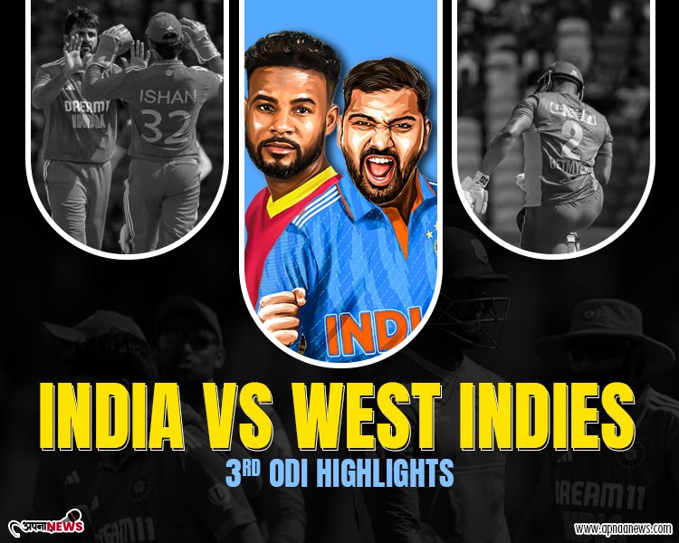 India vs West Indies 3rd ODI Highlights: India beat West Indies by 200 runs, win series 2-1